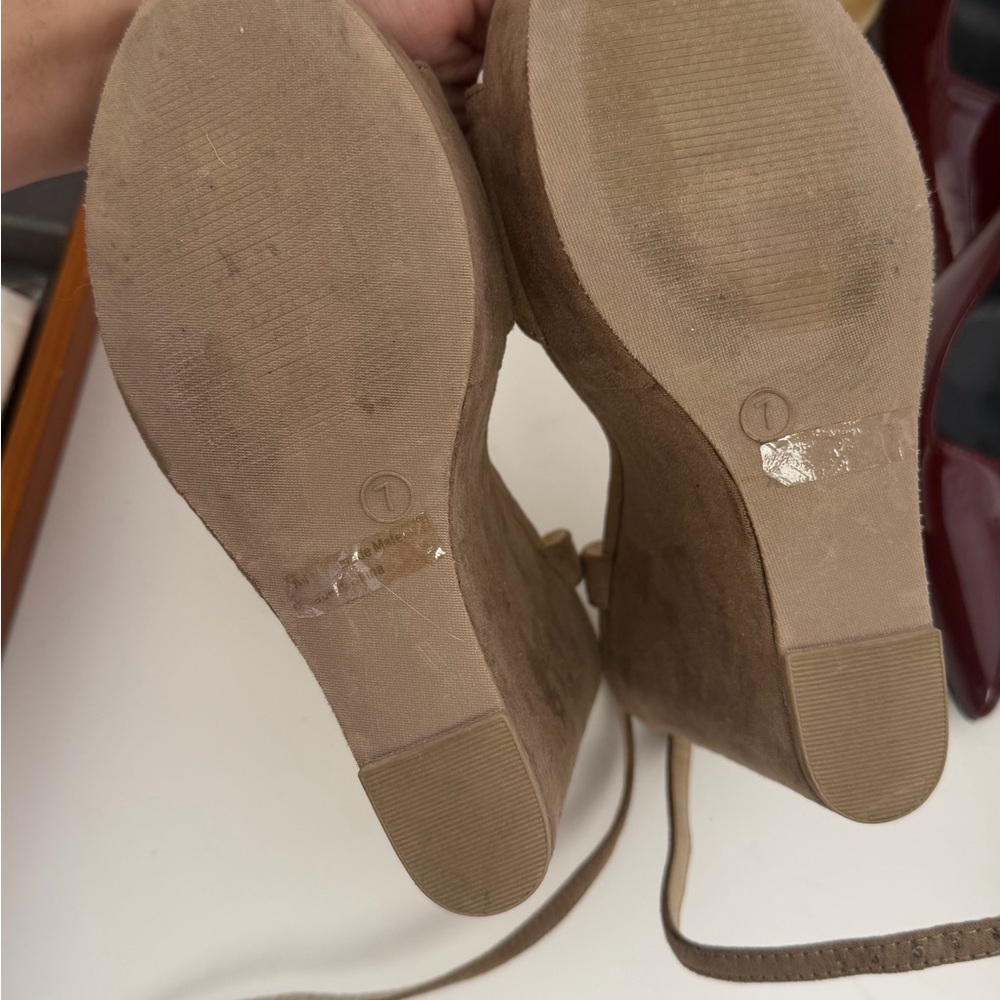 Ankle-Strap Suede Wedge Sandals in Brown - Picture 8 of 11